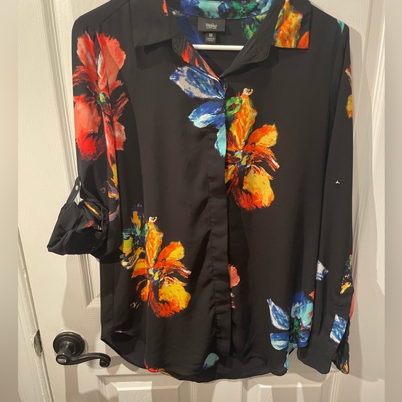 Mission Black Vivid Floral Print Button Down Size Medium - Picture 5 of 11